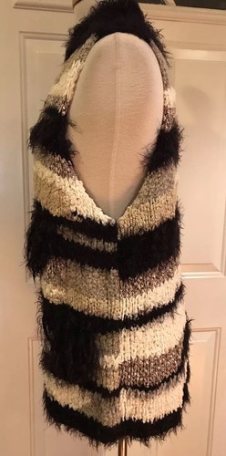 Free People Amazing Lux Cozy Knit Vest Striped Black Brown White XS New $198 - Picture 7 of 10