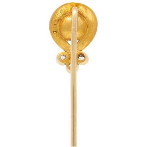 Art Nouveau Pearl Diamond 14 Karat Yellow Gold Antique Swirl Stickpin - Picture 4 of 9