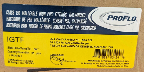 3/4" Galvanized Tee (case of 35) - Picture 5 of 5