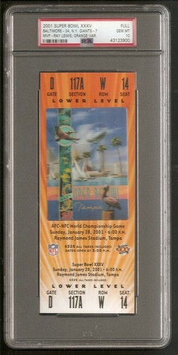 2001 Super Bowl XXXV Orange Ravens vs. Giants Full Complete Ticket PSA 10 - Picture 1 of 2