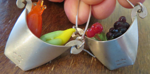 VINTAGE LINDA HESH STERLING SILVER Glass Fruit Hanging EARRINGS Rare Estate Find - Picture 15 of 17