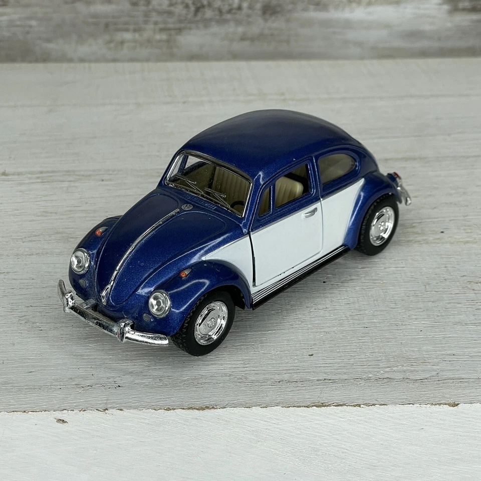 Volkswagen Escarabajo Clásico 1967 Kinsmart Azul y Blanco Dos Tonos Coche Escala 1:32 Foto 3 de 4