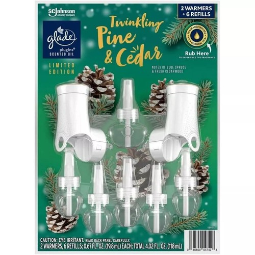 Glade PlugIns Scented Oil 2 Warmers + 6 Refills Twinkling Pine & Cedar