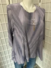 Women 's Simply Vera XL Lilac Purple Frayed Striped Tunic Blouse