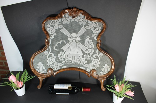 Vintage Brügge Spitze Mühle Szene Floral Holz gerahmt Plakette Platte selten  - Bild 6 von 6