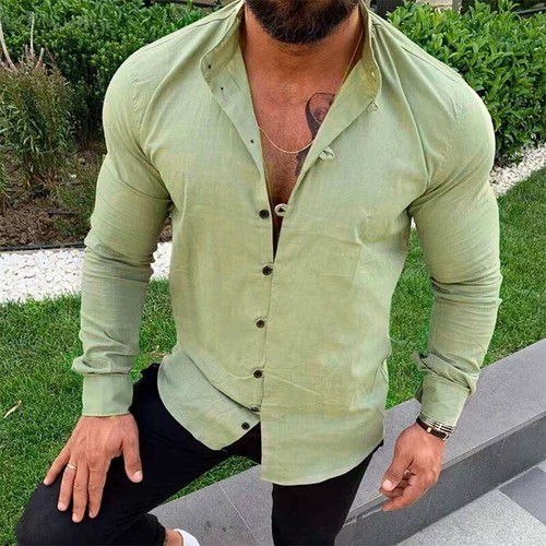 Mens Casual Cotton Linen Shirt Long Sleeve Loose Blouse Button Down Shirts Tops - Picture 8 of 10