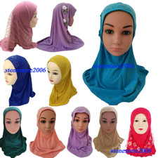 2-6Y One Piece Amira Kids Girls Muslim Hijab Instant Scarf Pull On Ready To Wear