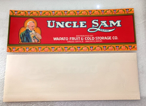 2 Uncle Sam Brand Peaches Produce Label NOS Neu 50er Jahre - Bild 3 von 3