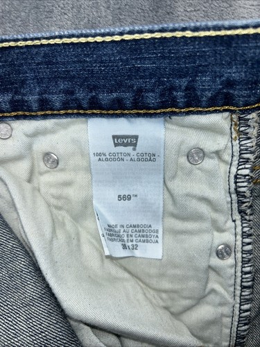 Levis Jeans Mens 36x32 Blue 569 Loose Straight American Dark Wash Denim - Picture 9 of 9