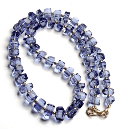 Blue Iolite Color Quartz 7 to 8mm Size Faceted Nugget Beads 16.5" Necklace - Picture 6 of 7