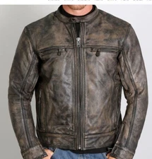 Hot Leathers JKM1019 Men's Distressed Brown Leather Motorcycle Biker Jacket