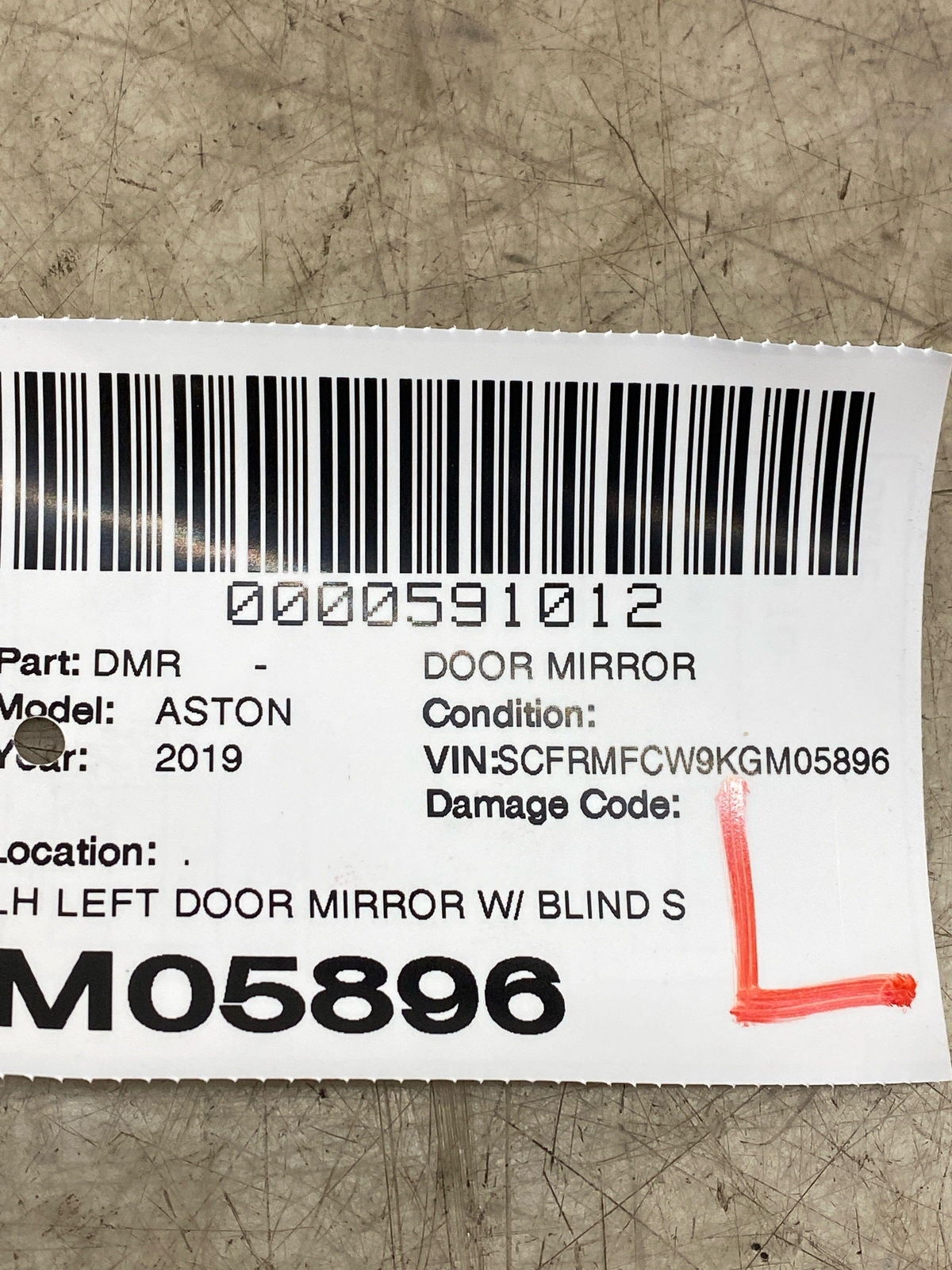 2017-2023 ASTON MARTIN DB11 LEFT DOOR MIRROR W/ BLIND SPOT ALERT & CAMERA (1328)