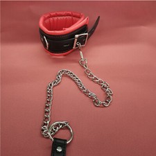 Red Black Neck Collar with Leash Necklace Chain Restraint Slave for Couple BDSM