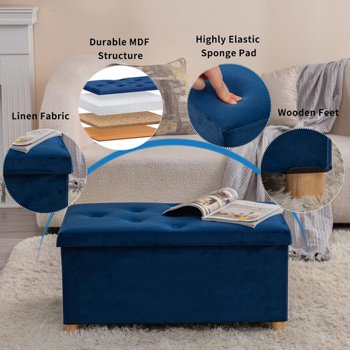 30 Inches Folding Storage Ottoman Bench, Ottoman with Storage for Living Room, w - Picture 6 of 8