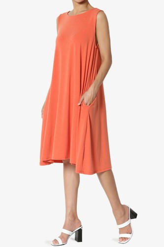 Vestido TheMogan S~3X Sin Mangas Cuello Redondo Hasta la Rodilla Línea A Jersey Bolsillo Columpio - Imagen 10 de 162