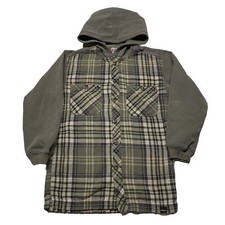 Vintage 90s Plaid Button Up Hoodie Youth Boys Size Small Green Grunge Hipster