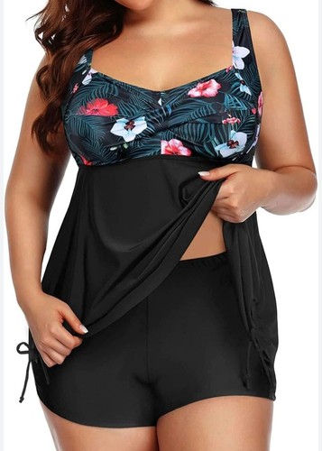 Aqua Eve Damen Übergröße 16W Tankini 2-teilig Badeanzug tropisches Blumendruck