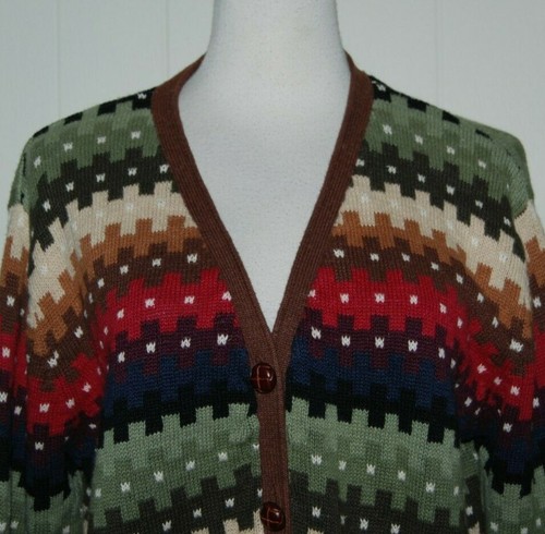 NorthStyle Cotton Blend Multicolor 'Picket Fence' V Neck Cardigan Sweater Large - Picture 2 of 4