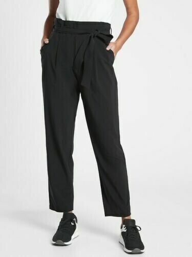 Athleta Skyline Pant II Black 12P Trouser Tie Waist Crop Ankle Straight Leg