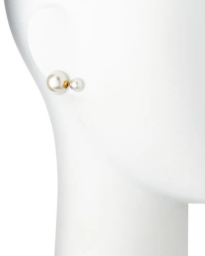 Kenneth Jay Lane KJL 2 aretes dobles perlas de vidrio blanco orejas perforadas Foto 2 de 4