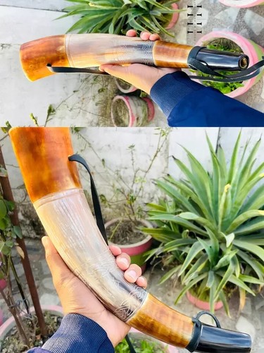 Corno da guerra vichingo - tromba da battaglia 16" originale corno di bue - premium incisa a mano - Foto 6 di 8