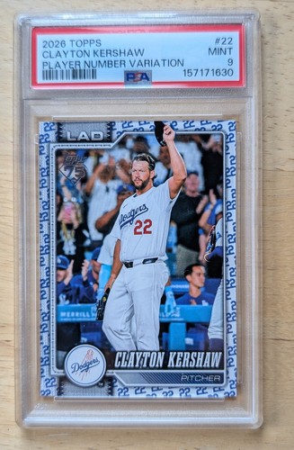 2026 Topps 22 CLAYTON KERSHAW Player Number Variation SSP only 22! Dodgers PSA 9