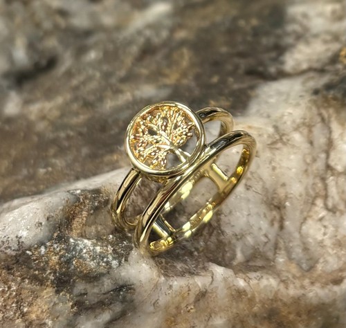 Anillo Clogau Oro Amarillo y Rosa 9ct Árbol de la Vida Doble Banda Talla P Raro - Imagen 1 de 11