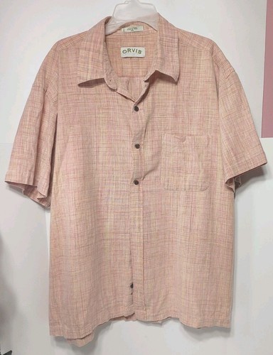 Orvis Herren XXL Gelb/Rosa Hemd Kurzarm Knopfleiste Wandern 100% Baumwolle