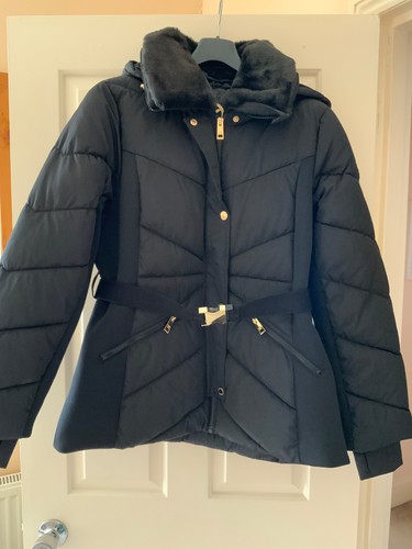 Authentic Michael Kors ladies hooded puffer scuba belted coat jacket,black,L,new - Picture 3 of 17