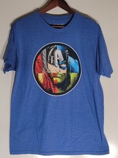 Marvel T-Shirt Mens Large Blue Thor Avengers Iron Man Hulk Short Sleeve