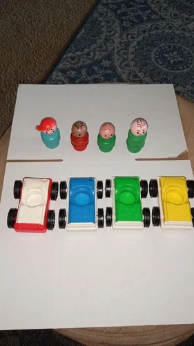 Vintage Wooden Fisher price Little People And Cars For Garage 1970s