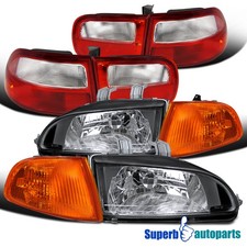 Fits 1992-1995 Civic 3dr Headlight Blackcornertail Lights Red