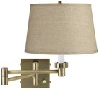 Swing Arm Wall Lamp Dark Brass Plug-In Fixture Fine Burlap for Bedroom Bedside