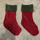 2 POTTERY BARN CLASSIC RED & GREEN VELVET CHRISTMAS STOCKING GREEN CUFF no name