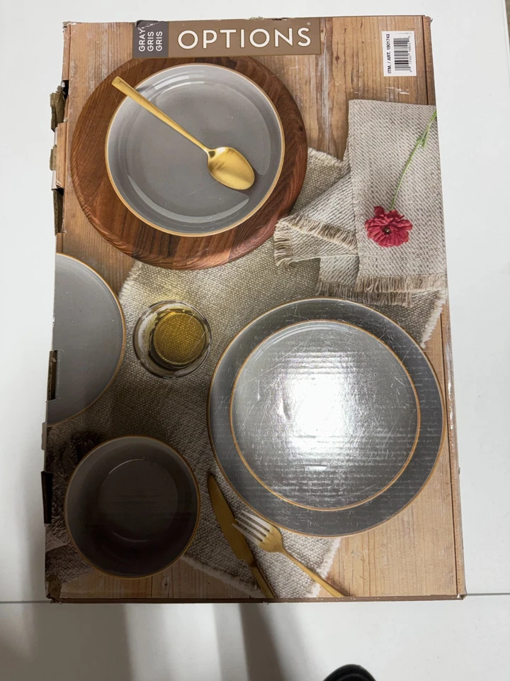 Conjunto de louça de grés redondo cinza 16 peças Over & Back - Cinza - Imagem 3 de 4