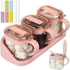 3 Pcs Pink Sugar Coffee Container Set Glass Condiment Jar Spice Container Cof...