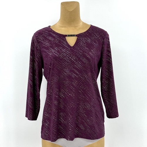 JM Collection Medium 8/10 Purple Silver Metallic Stretch Hardware 3/4 Top Womens
