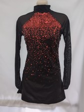 Black Red Sequin Sheer Dance Costume Dress Leotard Unitard Small Adult SA