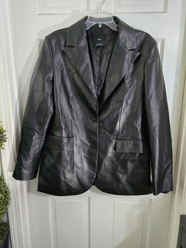 MNG Mango Womens Black Leather Blazer Jacket Two Button Front Long Sleeve XL - Picture 4 of 11