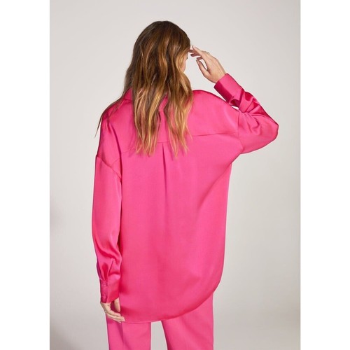 Favorite Daughter glattes Ex Boyfriend Satinhemd Hot Pink Oversized XL 198 $ - Bild 4 von 6