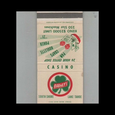 Matchbook Cover Barney's Casino South Shore Lake Tahoe