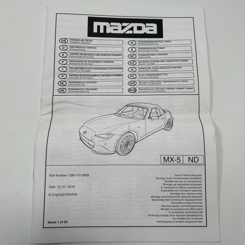 Kit PDC sensor de distancia ayuda estacionamiento parachoques trasero Mazda MX-5 ND genuino C861V7285B - Imagen 2 de 8