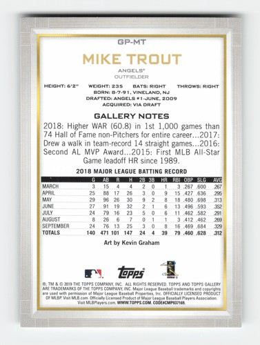 2019 Bowman Platinum National Baseball Card Day Gallery #GP-MT Mike Trout NM - Bild 2 von 2