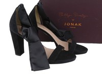 Jonak Women's Heels EU40 Black Velour Suede Block Open-Toe Sandals