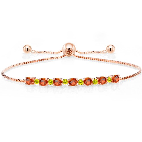 1.28 Ct Orange Sapphire Canary Diamond 18K Rose Gold Plated Silver Bracelet - Picture 1 of 3