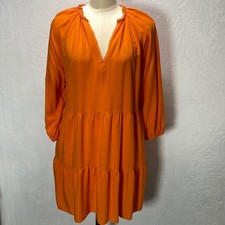 The Drop Caraly Mirand Large Bright Orange Tiered Ruffle Mini Dress Boho Flowy