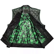 Men’s Black Leather Motorcycle Vest – Concealed Carry Biker Club Waistcoat