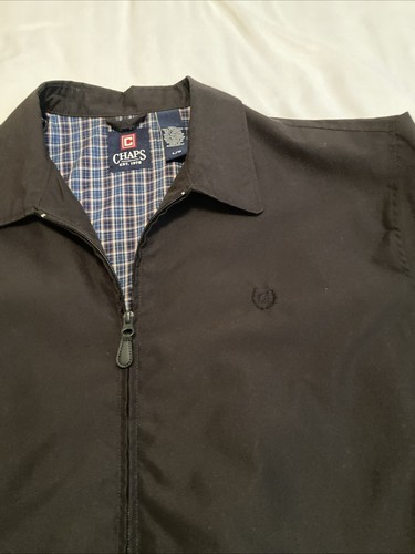 Chaps Ralph Lauren Jacket Mens Large Black Plaid Harrington Bomber Full Zip LNC - Picture 8 of 17