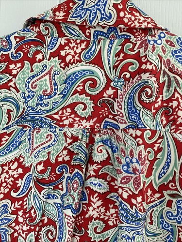 LILY ELLA Size 26 Dress Shirt Style Cotton Red Green Blue Paisley Long Sleeve - Picture 5 of 14