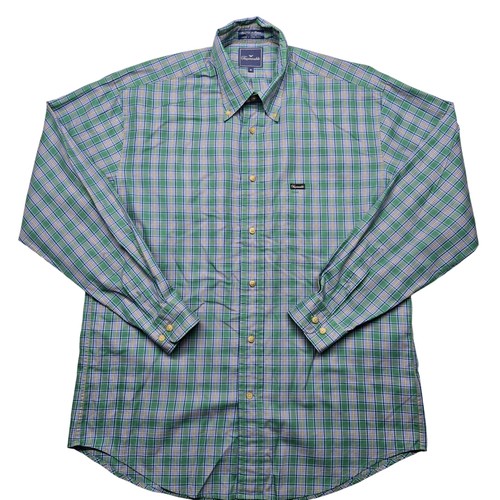 Faconnable Shirt Mens Medium Green Blue Plaid Button Down Long Sleeve Cotton